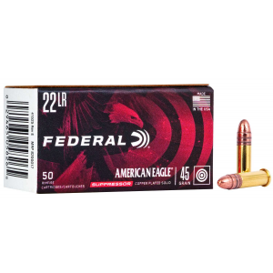 FEDERAL Ae22sup1 American Eagle Suppressor 22 Lr 45 Gr Copper-plated Solid Point 50 Bx/ 100 Cs