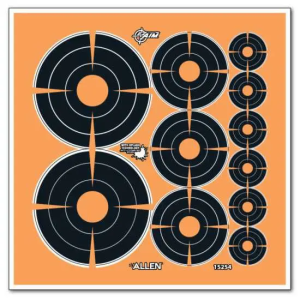 Allen 15254 EZ Aim Splash Self-Adhesive Paper 1/2/3 Bullseye Orange Target Paper w/Black Target 12 Per Pack
