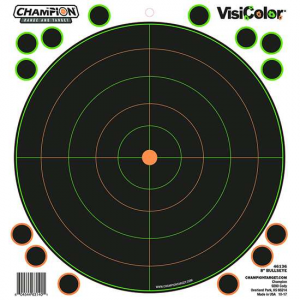 Champion Targets 46136 VisiColor  Self-Adhesive Paper 8.50 x 9 8 Bullseye 5 Per Pack w/40 Pasters