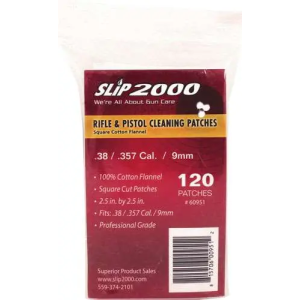 SLIP 2000 60951 Rifle and Handgun Cleaning Patches .38/.357/9mm/10mm 2.5 x 2.5 120 Per Bag