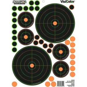 Champion Targets 46138 VisiColor Variety Pack 50 yds Sight-In Self-Adhesive Paper 8.50 x 11.50 Bullseye 5 Per Pack