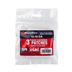 Kleen-Bore P204 Super Shooter Cleaning Patches Cotton 25 Per Bag 3 Square 12-16  Gauge
