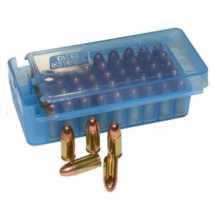 MTM P50SS4524 Side-Slide Ammo Box Pistol 45 ACP,10mm,32 NAA, 357 Sig,38 Casull,40 S&W,400 Cor-Bon 50 Rounds Clear Blue Plastic