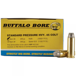 BUFFALO Bore Ammunition 3e/20 Standard Pressure Heavy 45 Colt (lc) 255 Gr Gas Checked Soft Cast 20 Bx/ 12 Cs