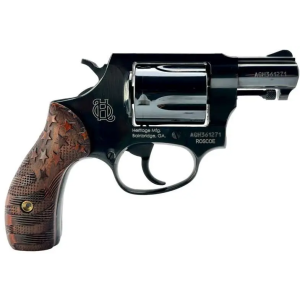 Heritage Mfg HR38B3-US1 Roscoe Small 38 Special +P 5 Shot 3 Black Polished Alloy Steel Barrel, Cylinder & Frame, Custom Designed Wood Grip w/Stars & Stripes, Transfer Bar Safety, Exposed Hammer