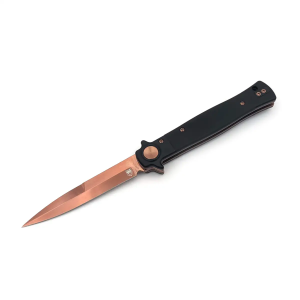 Cobratec Knives COBRATEC STILETTO 4 ROSE GOLD BLADE BLACK G-10 BUTTON LOCK - $38.74 at BattleHawk Armory