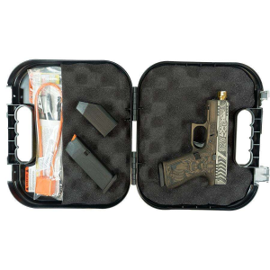 GLOCK 43X 9MM WFRONT RAILSVIKING ENGR COLONIAL BROWN W GOLD BRL