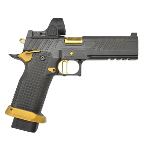 Race City Defense RC9 BHAMod1 9mm 5 Gold Ported Barrel Gold Controls Black Pistol w Trijicon SRO 25 MOA