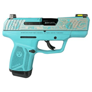 Ruger Max9 Pro 9mm 32 121 Aztec Teal FramePaisley Engraved Slide Optic Ready Pistol