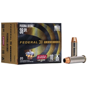 FEDERAL Pd38hs3h Premium Personal Defense Low Recoil 38 Special 110 Gr Hydra-shok Jacketed Hollow Point 20 Bx/ 10 Cs