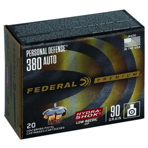FEDERAL Pd380hs1h Premium Personal Defense Low Recoil 380 Acp 90 Gr Hydra-shok Jacketed Hollow Point 20 Bx/ 10 Cs