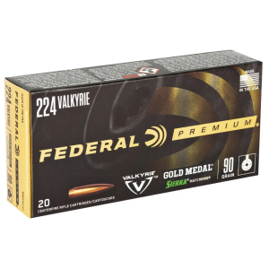 Federal GM224VLK1 Gold Medal  224 Valkyrie 90 gr Sierra MatchKing Boat-Tail Hollow Point (BTHP) 20 Bx/ 10 Cs