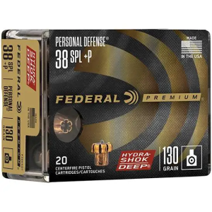 Federal P38HSD1 Premium Personal Defense 38 Spl + P 130 gr Hydra-Shok Deep Hollow Point 20 Bx/ 10 Cs