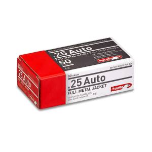 Aguila 1E252110 Pistol 25 ACP 50 gr Full Metal Jacket (FMJ) 50 Bx/ 20 Cs