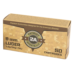PATRIOT Sports Llc P9mm115f 9mm 115gr Full Metal Jacket 50 Per Box/20 Case