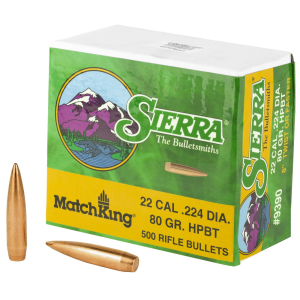 Sierra MatchKing 22 Caliber 80 Gr Hollow Point Boat Tail Bullets 500rd Box