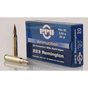 PPU PP223F1 Standard Rifle 223 Rem 55 gr Full Metal Jacket Boat Tail (FMJBT) 20 Bx/ 50 Cs