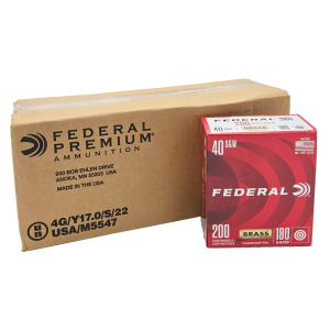 Federal Champion Training 40 S&W 180 Gr Full Metal Jacket (FMJ) Brass Ammunition 1000 rd CASE