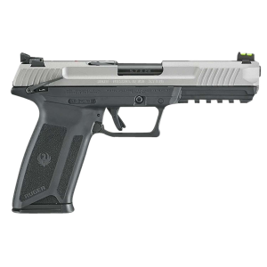Ruger 13408 Ruger-57 5.7x28mm 4.94 20+1 Savage Silver Cerakote Steel Black Polymer Grip with Fiber Optic Front Adj. Rear