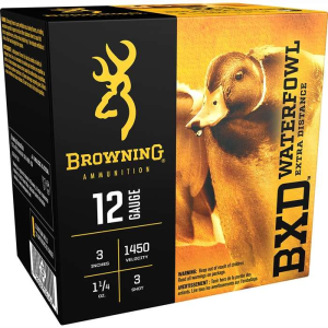 Browning Ammo B193411233 BXD Waterfowl 12 Gauge 3 1 1/4 oz 3 Shot 25 Bx/ 10 Cs