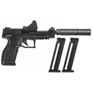 Taurus TX22 Competition, .22lr, 5.25 Threaded Barrel, 3- 16rd Magazines, Optics Ready, Manual Safety, Pistol w/ Green Dot + Suppressor