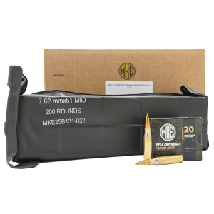 MKE 7.62x51mm NATO (308) 147 GR M80 FMJ BRASS RIFLE AMMUNITION 1000 rd Case (5 x 200 rd Packs)