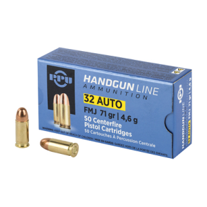 PPU Handgun 32 ACP 71 gr Full Metal Jacket (FMJ) Pistol Ammunition 50 rd BOX