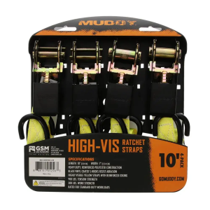 STEAKTH HI 1" x 10' Standard Duty Ratchet Straps Hi-Vis 4 Pack