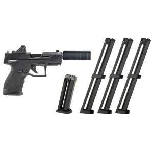 Taurus TX22 Compact T.O.R.O. 22 LR 2x13rd, 3x 34rd, 3.6 Threaded Barrel Viridian RFX-11 Green Dot Black Pistol w/ Suppressor