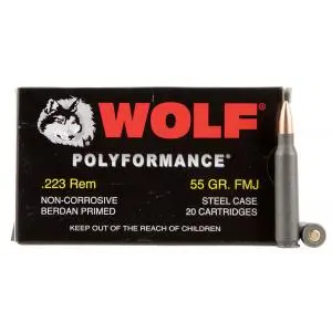 Wolf 22355 PolyFormance 223 Rem 55 gr Full Metal Jacket (FMJ) 20 Bx/ 25 Cs