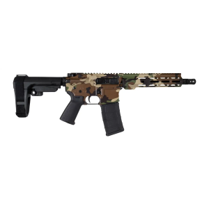 Shark Coast Tactical SCC07206M81-P Woodland Camo 5.56 NATO 30+1 Black Nitride Threaded Barrel, Aluminum Receiver w/Picatinny Rail, M-LOK Handguard, Polymer SB Tactical SBA3 Brace, Magpul MOE Grip, Rig