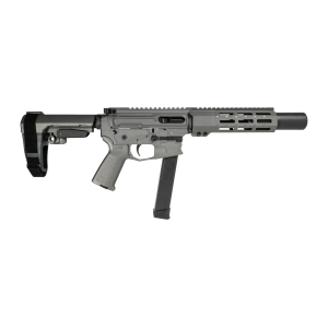 Shark Coast Tactical SCC06759SPGY9 Sneeky Pete 9mm Luger 30+1 5.50 Black Melonite Threaded Barrel, Gray Cerakote, SB Tactical SBA3 Brace