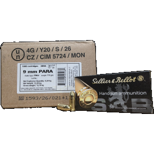Sellier & Bellot Handgun 9mm, 115gr FMJ, 1,000rd Case