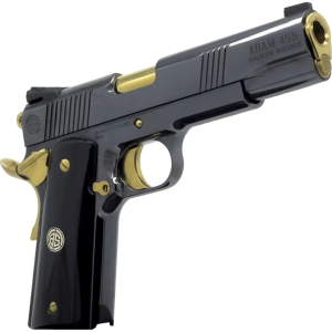Dickinson LLC DKSN45AB Adam 1911 Acoustic Full Size 45 ACP 8+1 5 Gold Barrel, Shiny Black Steel B Serrations Slide, Shiny Black Steel Frame w/Beavertail