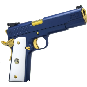 Dickinson LLC DKSN45SM Adam 1911 Sapphire Full Size 45 ACP 8+1 5 Gold Barrel, Blue Sapphire Steel Slide & Frame w/Beavertail White Grip