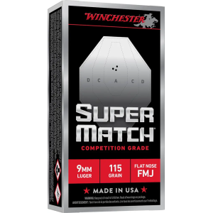 9mm Ammo - Winchester Super Match Luger Flat Nose Competition Ammo FMJ Winchester Super Match Luger Flat Nose Competition FMJ Ammo
