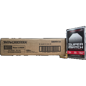 9mm Ammo - Bulk Winchester Super Match Luger FMJ Ammo Case RN Bulk Winchester Super Match Luger FMJ Case RN Ammo