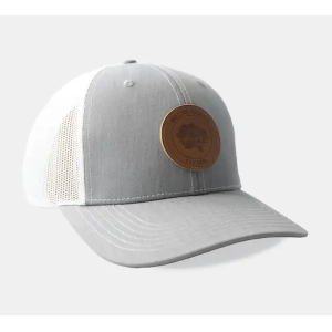 Rolling Thunder Leather Patch Mesh Back Trucker Hat, Heather Grey