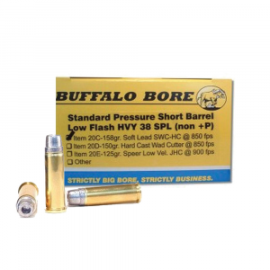 BUFFALO Bore Ammunition 20c/20 Standard Pressure Heavy 38 Special 158 Gr Lead Semi Wadcutter Hp 20 Bx/ 12 Cs