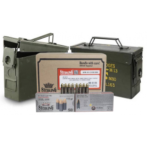 STERLING 9mm 115 Gr Fmj Steel Cased Ammo 1500rd Case W/2 Ammo Cans 8853442608801 7047324