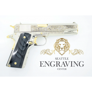 Colt 1911 Government Seattle Engraving Center 38 Super Vine  Berries Design White Chrome Finish  24K Gold Plated Accents