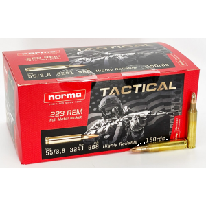 Norma Tactical .223 REM 55 gr FMJ (Full Metal Jacket) Ammunition 150rd Box - Norma Ammunition
