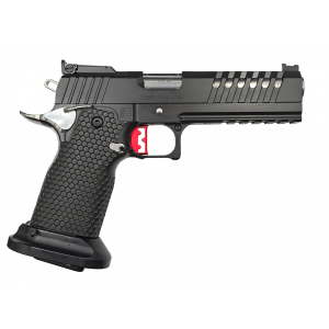Masterpiece Arms DS9 Hybrid Black Slide & Frame, Stainless Barrel, Red Anodize Trigger, 9mm 5 Barrel, 2 Magazines, Optics Cut Pistol