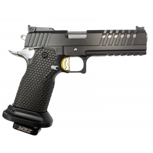 Masterpiece Arms DS9 Hybrid Black Slide & Frame, Stainless Barrel, Stainless Medium Gold Trigger, 9mm 5 Barrel, 2 Magazines, Optics Cut Pistol Copy