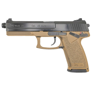 HK 81000869 Mark 23  45 ACP 10+1 5.87 Black Threaded Barrel, Black Cerakote Serrated Steel Slide, Flat Dark Earth Polymer Frame w/Accessory Rail
