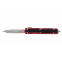 Microtech 206-12APWRDS Makora D/E Apocalyptic Full Serrated, Weathered Red w/Black Inlay Handle & Silver Blade OTF Automatic Knife