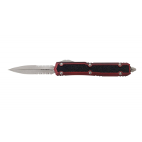 Microtech 206-11APWRDS Makora D/E Apocalyptic Partial Serrated, Weathered Red w/ Black Inlay Handle & Silver Blade OTF Automatic Knife