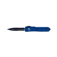 Microtech 122-2BL Ultratech D/E Partial Serrated, Blue Handle & Black Blade OTF Automatic Knife