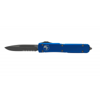 Microtech 121-11APBL Ultratech S/E Apocalyptic Partial Serrated, Blue Handle & Silver Blade OTF Automatic Knife