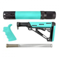 AR-15/M-16 Kit - Finger Groove Beavertail Grip, Rifle Length Forend with Accessories and OverMolded Collapsible Buttstock - Includes Mil-Spec Buffer Tube and Hardware - Aqua